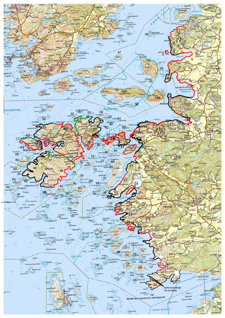 Kungälv - karta med numrerade områden.