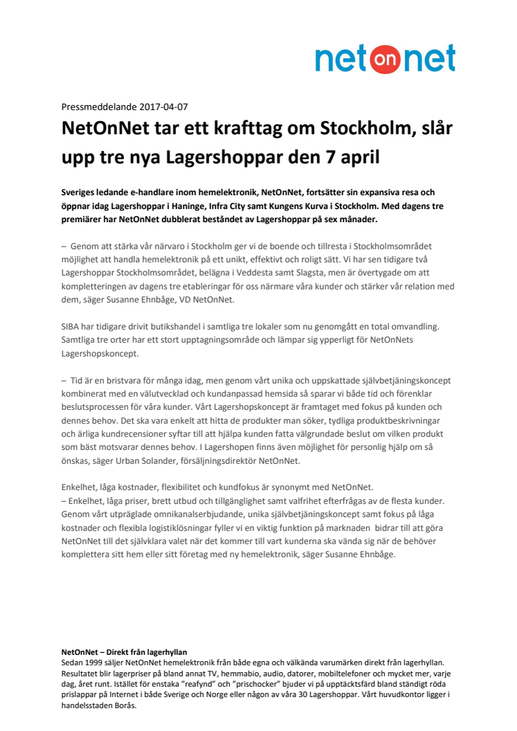 NetOnNet tar ett krafttag om Stockholm, slår upp tre nya Lagershoppar 7 april