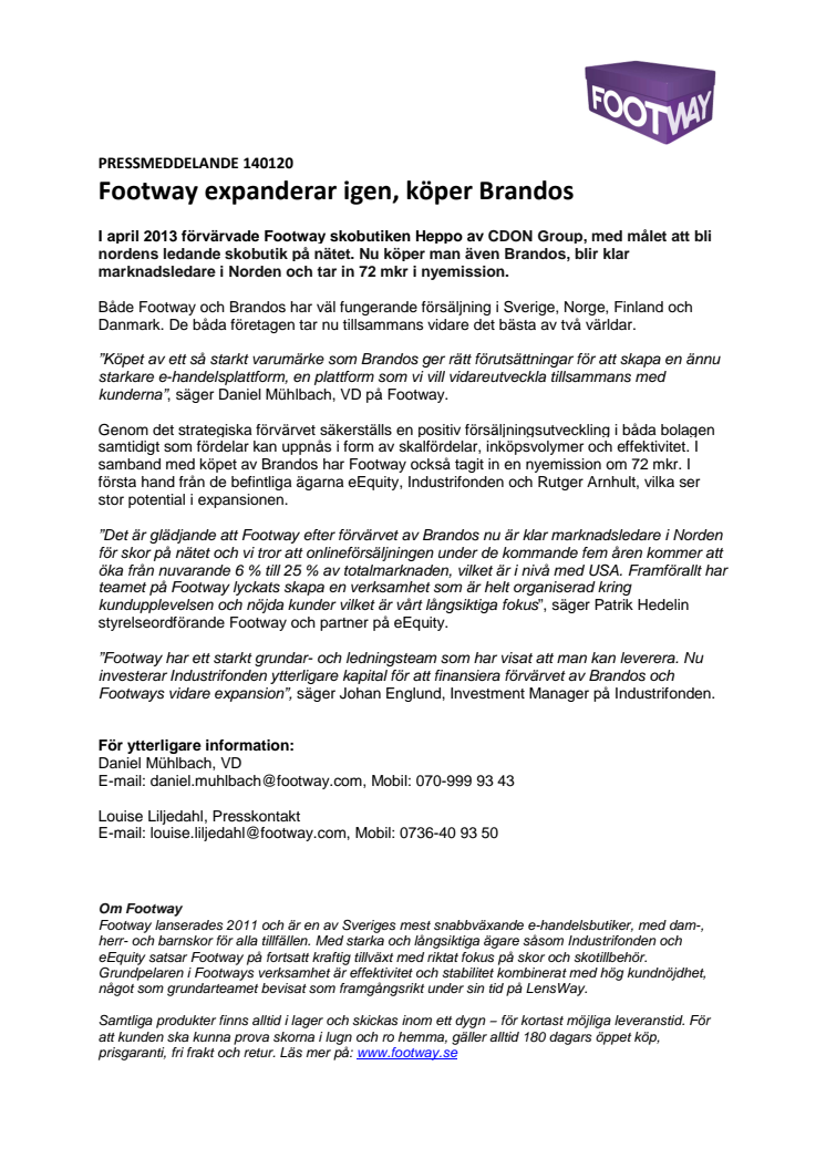 Footway expanderar igen, köper Brandos