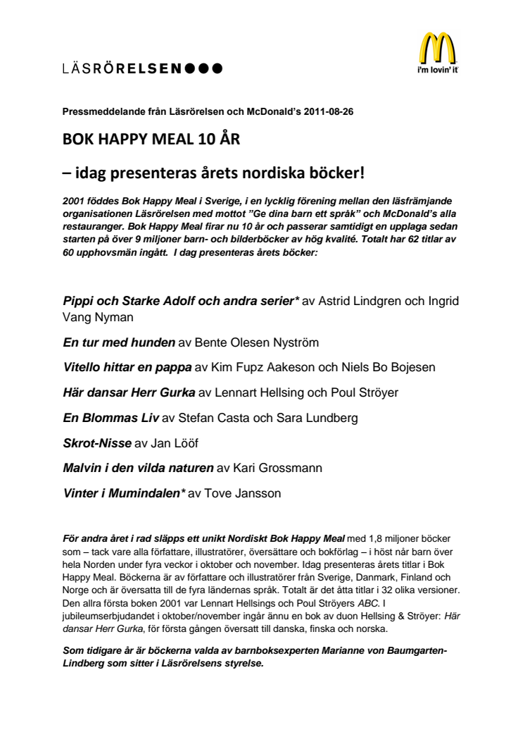 BOK HAPPY MEAL 10 ÅR - idag presenteras årets nordiska böcker!