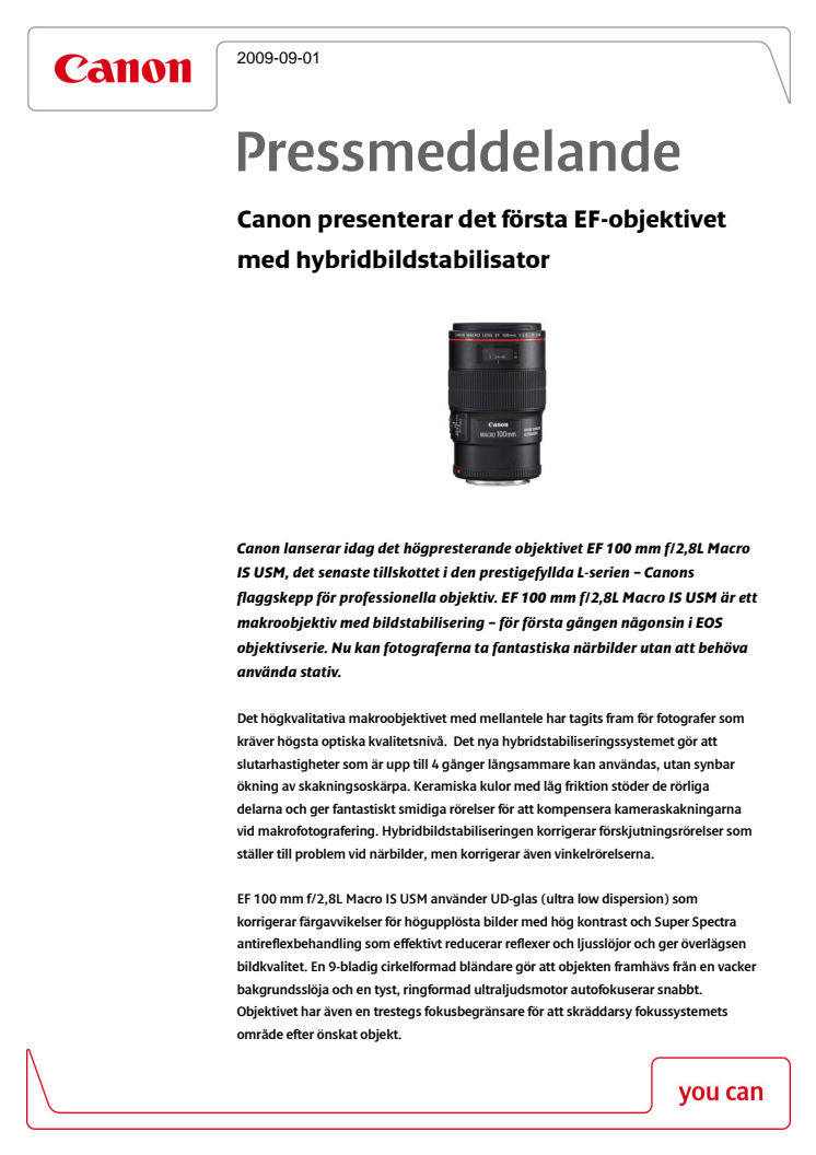 Canon presenterar det första EF-objektivet med hybridbildstabilisator 