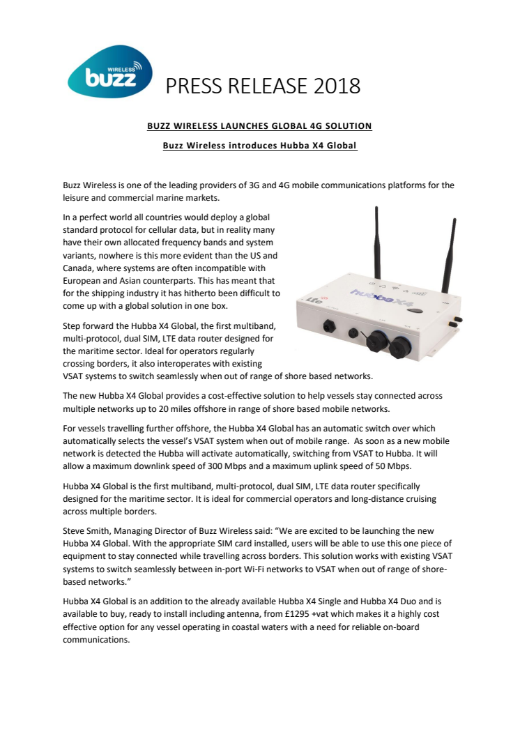 Buzz Wireless: Buzz Wireless Launches Global 4G Solution