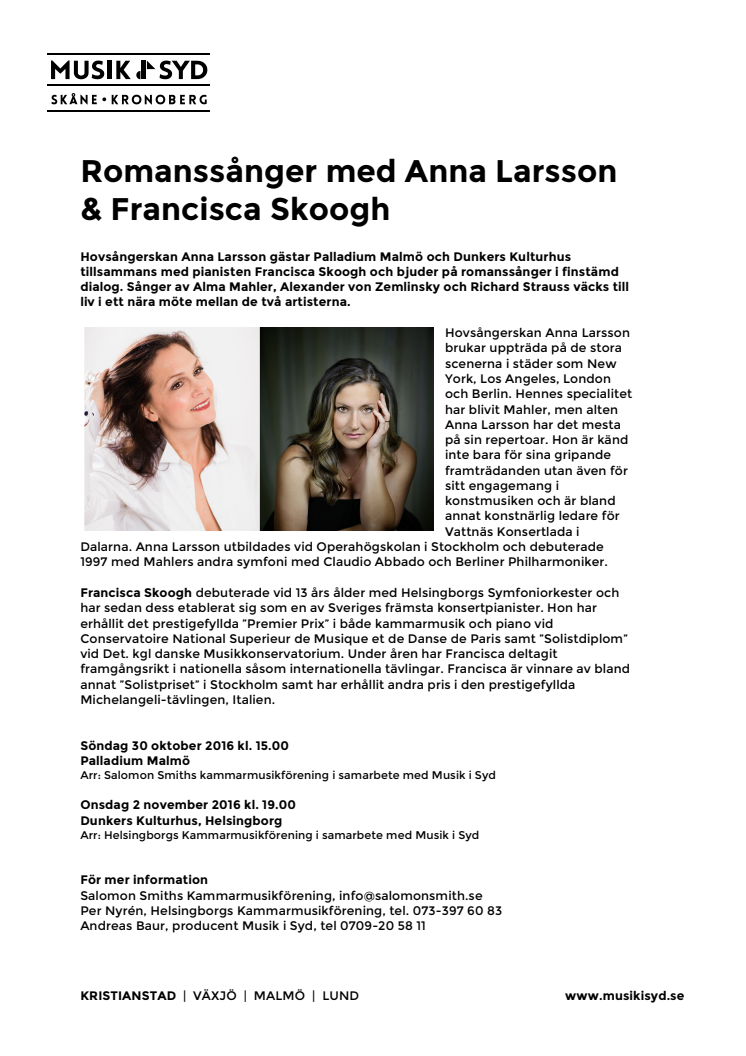 Romanssånger med Anna Larsson  & Francisca Skoogh