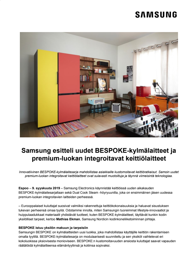 Samsung esitteli uudet BESPOKE-kylmälaitteet ja premium-luokan integroitavat keittiölaitteet