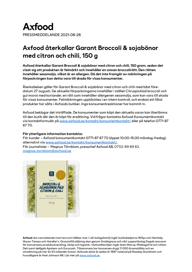 Axfood återkallar Garant Broccoli & sojabönor med citron och chili, 150 g .pdf