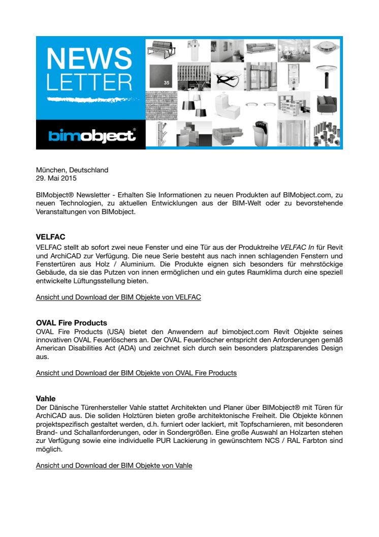 BIMobject® Newsletter - VELFAC, OVAL Fire Products, Vahle