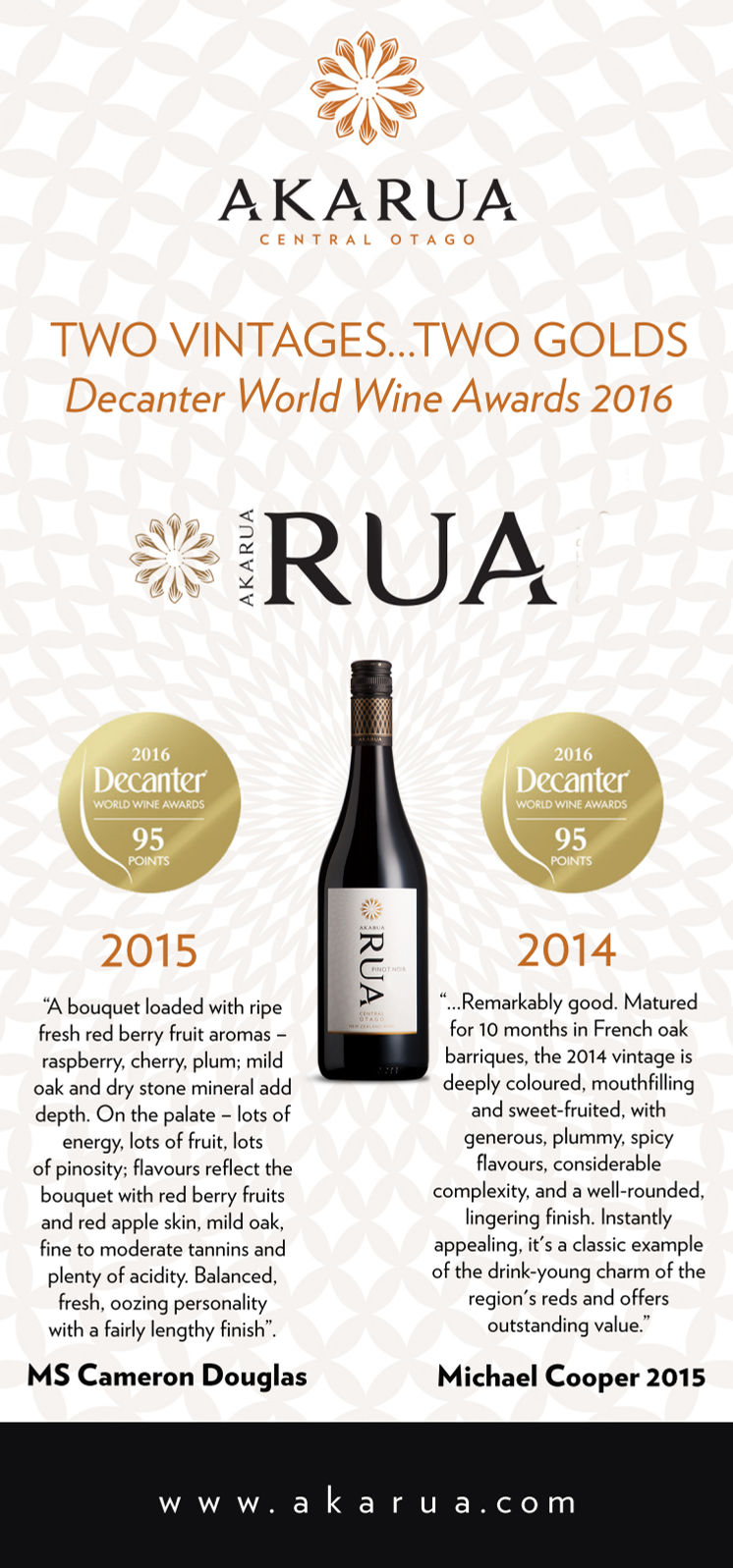 Två årgångar - två guld! Rua Pinot Noir 2014 – sålde fort slut, nu finns 2015 i Sverige!