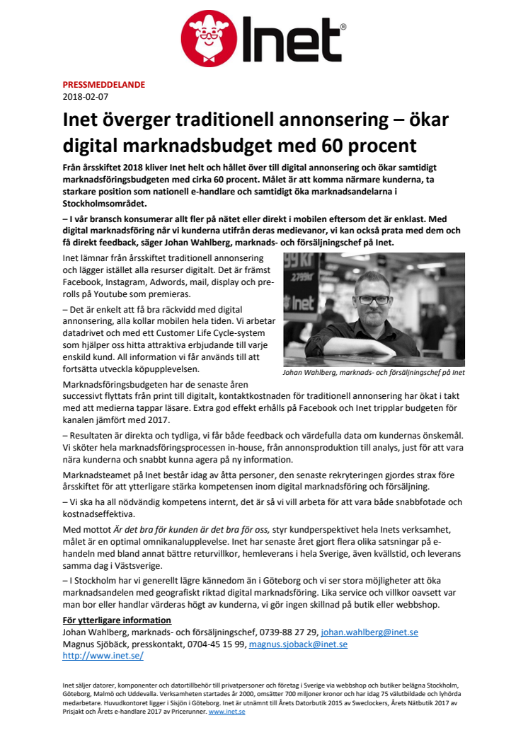 Inet överger traditionell annonsering – ökar digital marknadsbudget med 60 procent