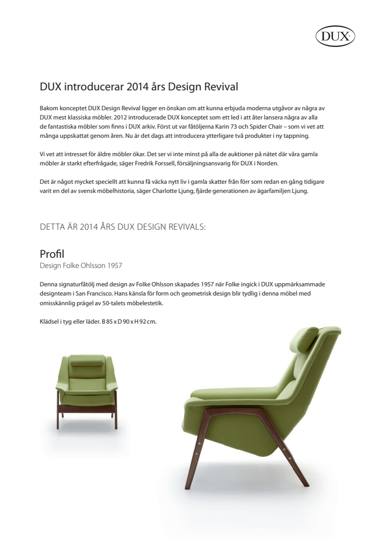 DUX introducerar 2014 års Design Revival