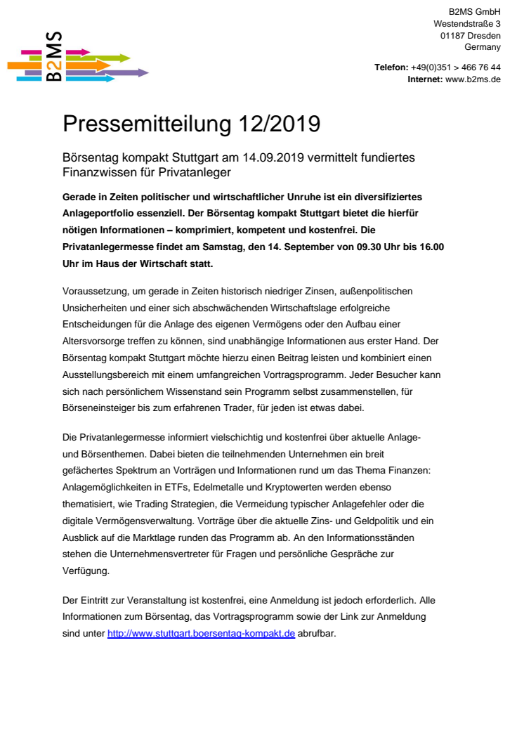 Investiert sein lohnt sich -  Börsentag kompakt Stuttgart am 14.09.2019