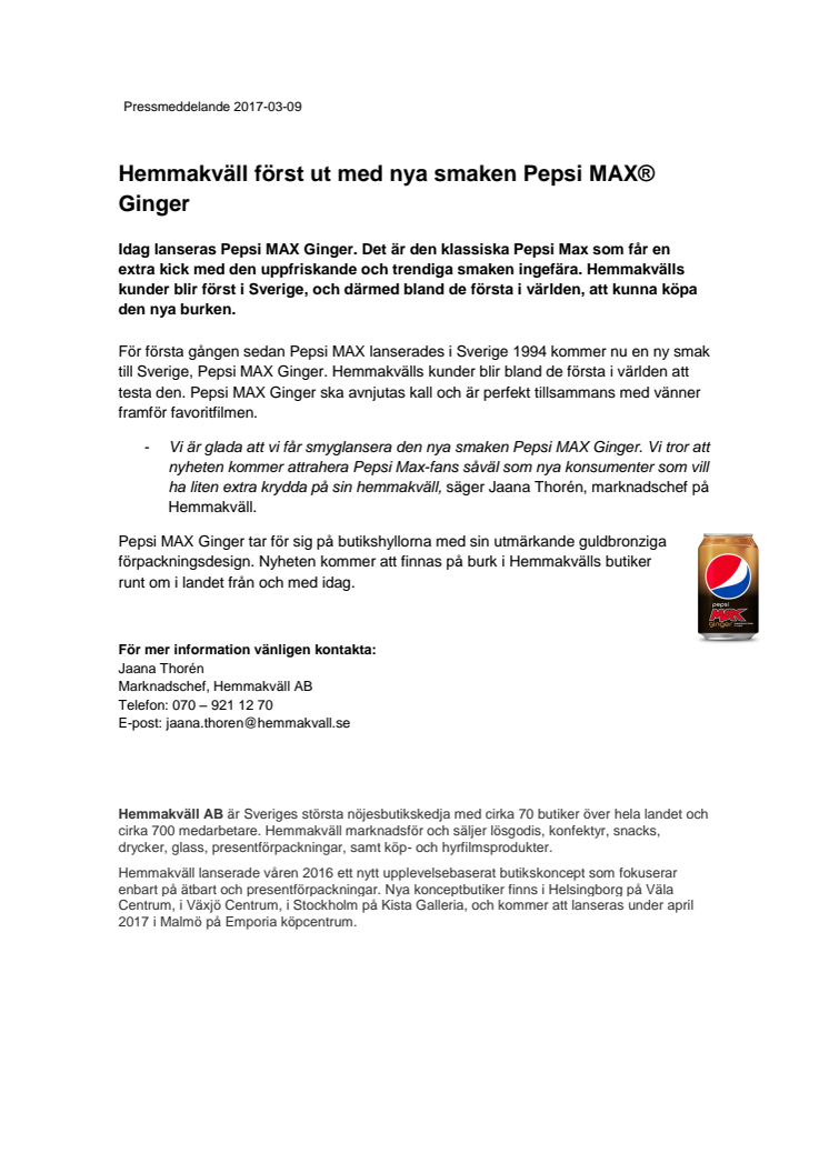 Hemmakväll först ut med nya smaken Pepsi MAX® Ginger 
