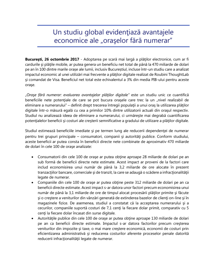 Un studiu global evidenţiază avantajele economice ale „oraşelor fără numerar”