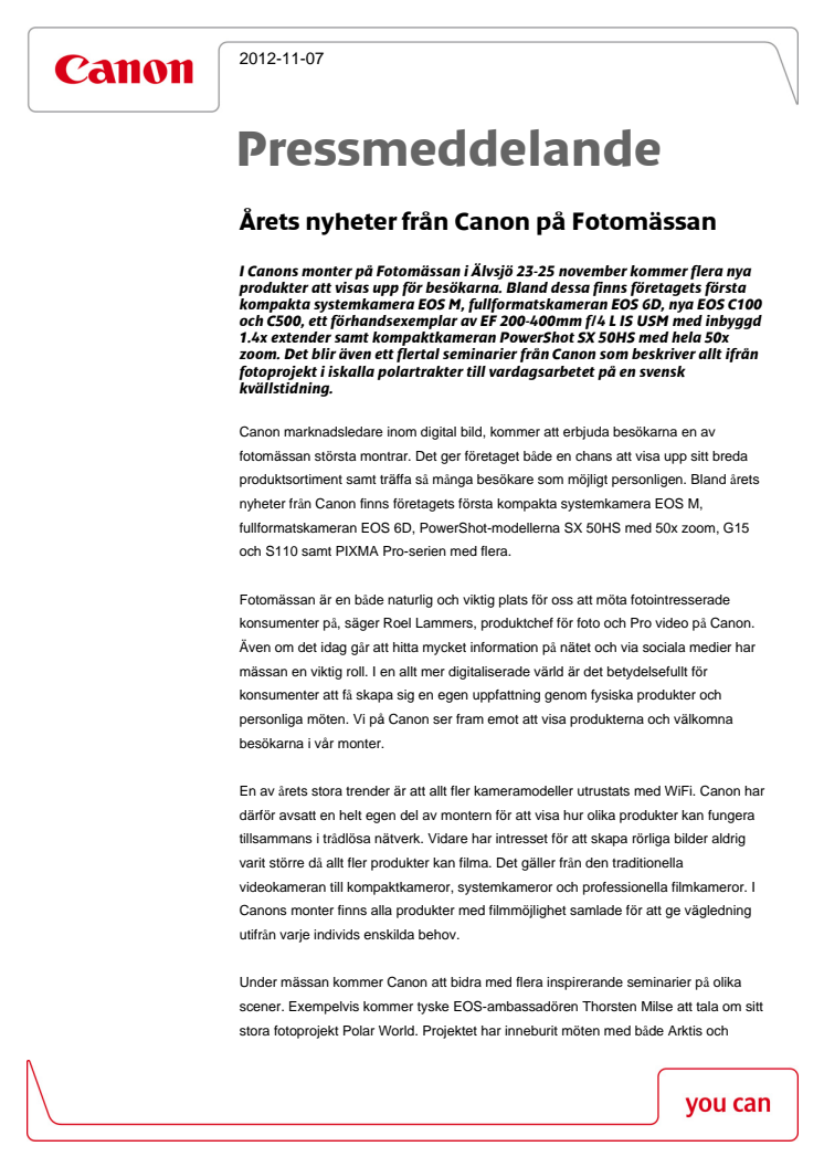 Årets nyheter från Canon på Fotomässan