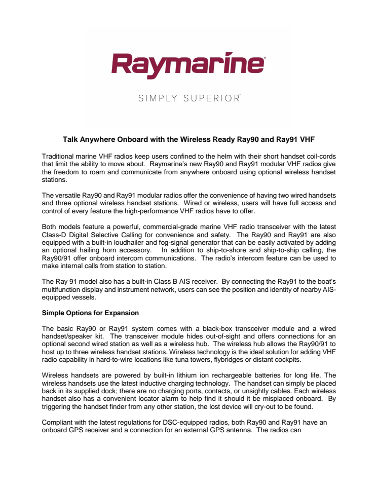 Raymarine: Talk Anywhere Onboard with the Wireless Ready Ray90 and Ray91 VHF