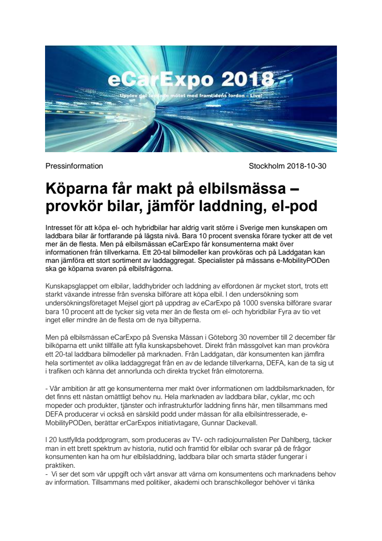  DEFA sender podcast og lader demobiler på eCarExpo i Gøteborg.