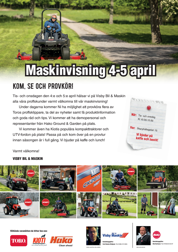 Maskinvisning 4-5 april i Visby