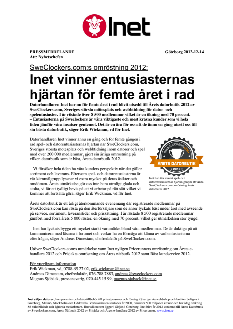 SweClockers.com:s omröstning 2012: Inet vinner entusiasternas hjärtan för femte året i rad 