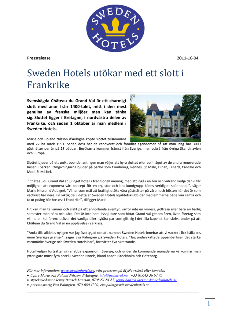 Sweden Hotels utökar med ett slott i Frankrike