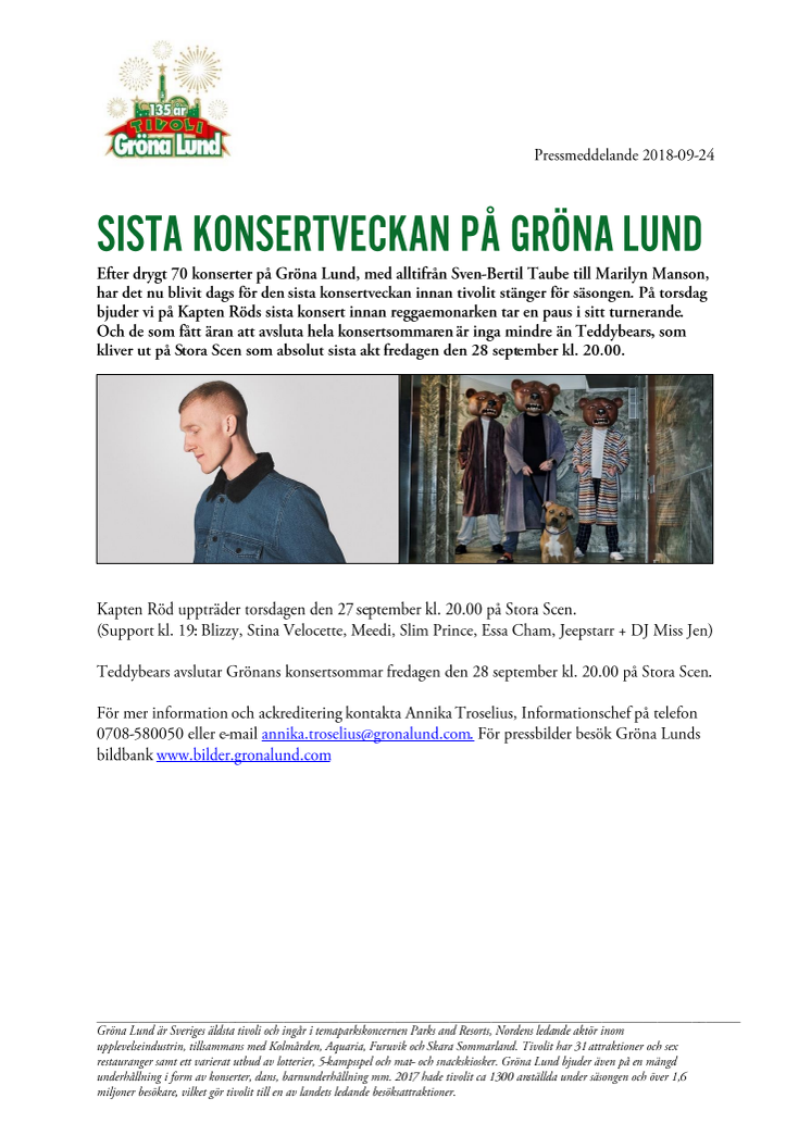 Sista konsertveckan på Gröna Lund