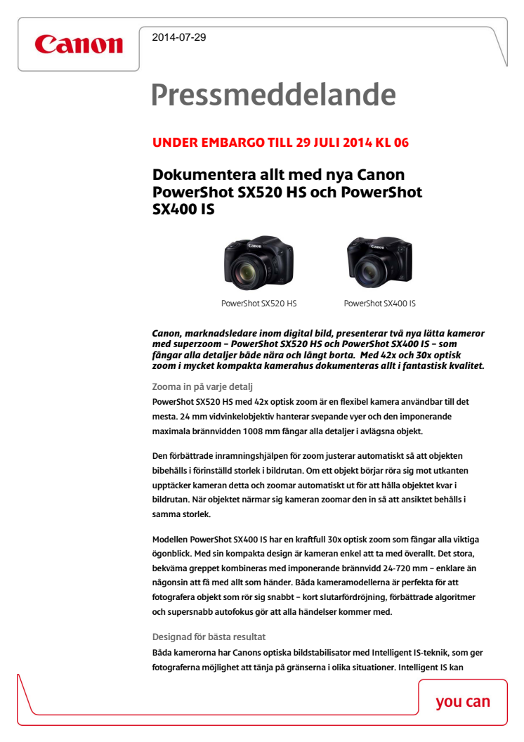 Dokumentera allt med nya Canon PowerShot SX520 HS och PowerShot SX400 IS