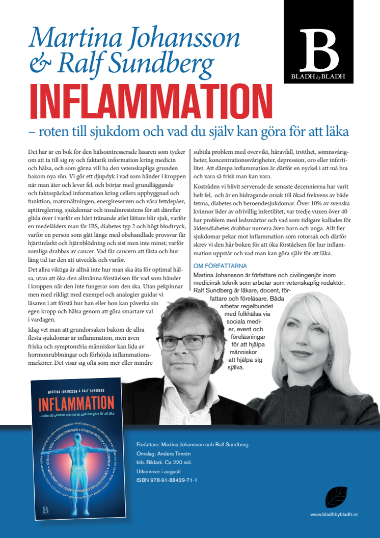 Nu släpps boken Inflammation – roten till sjukdom och vad du själv kan göra för att läka av Martina Johansson och Ralf Sundberg