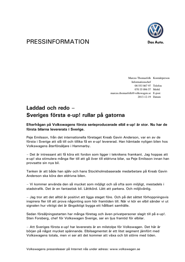 Laddad och redo – Sveriges första e-up! rullar på gatorna