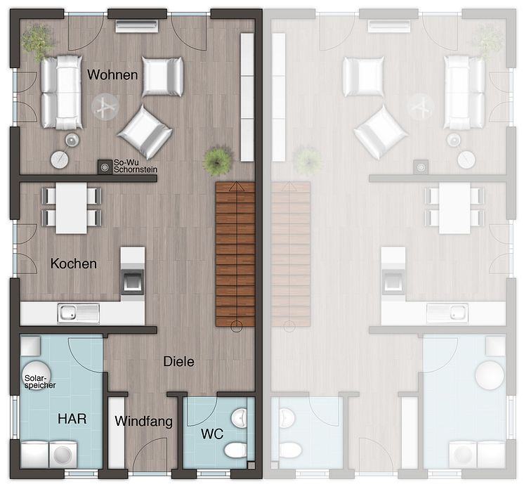 Erdgeschoss Doppelhaus Aura 125