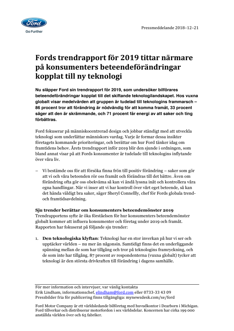 Fords trendrapport för 2019 tittar närmare på konsumenters beteendeförändringar kopplat till ny teknologi