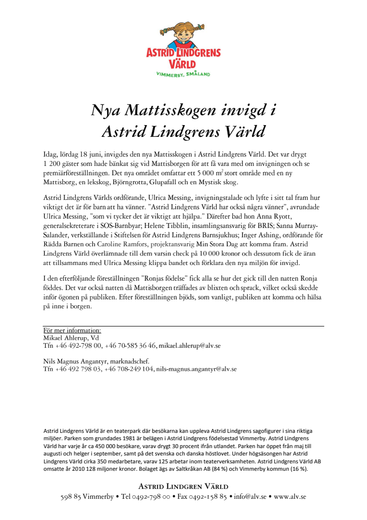 Nya Mattisskogen invigd i Astrid Lindgrens Värld