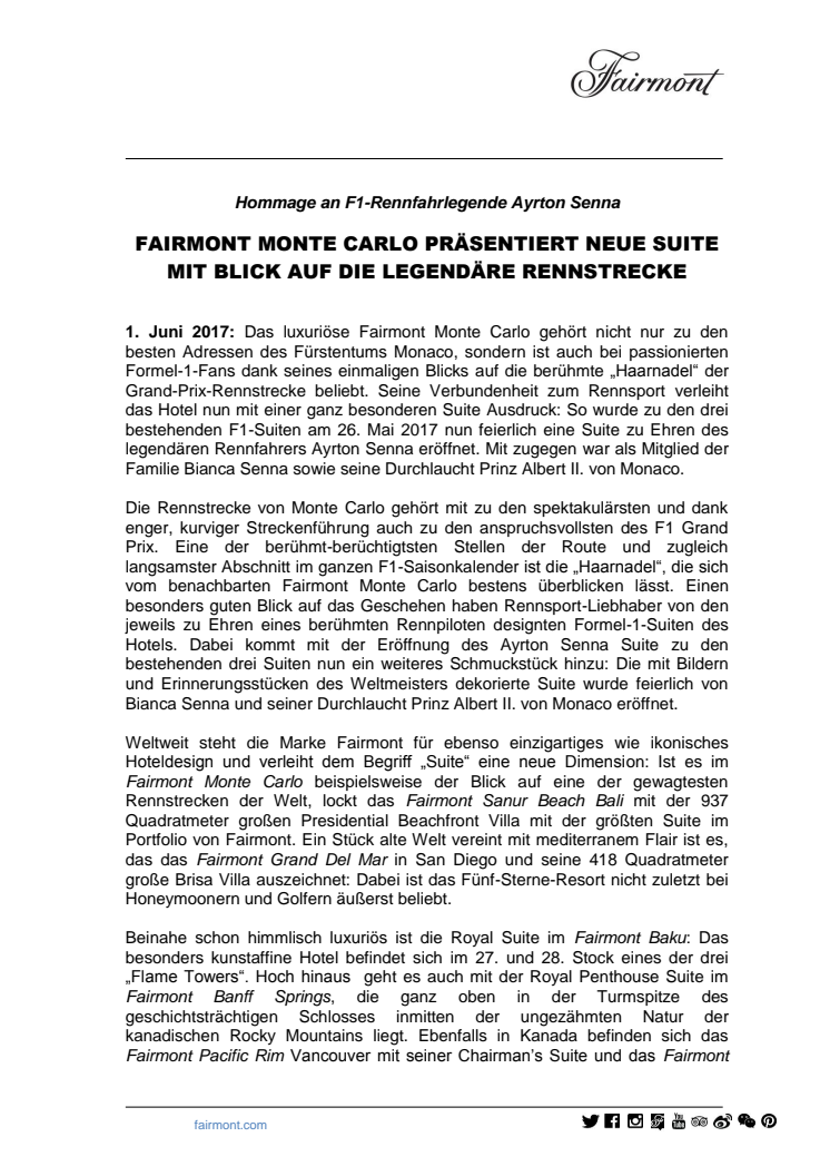 Fairmont Monte Carlo präsentiert neue F1-Suite