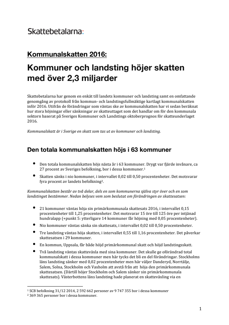 Kommunalskatten i landets kommuner 2016