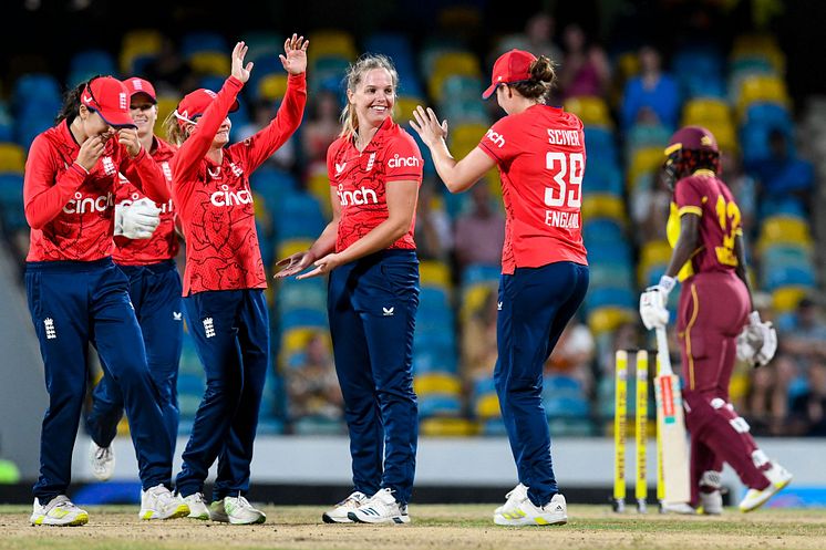 Freya Davies celebrating at Kensington Oval, Barbados.