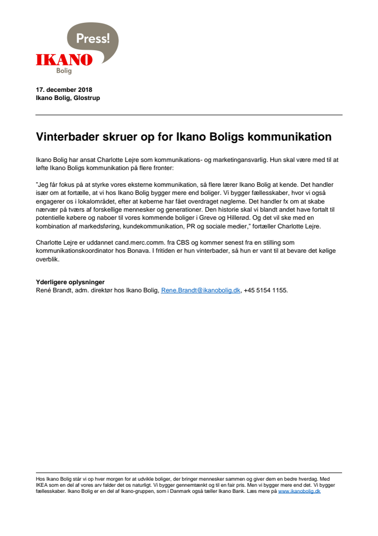 Vinterbader skruer op for Ikano Boligs kommunikation