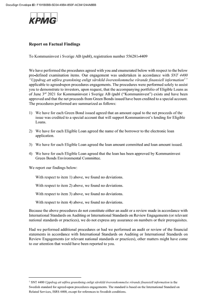 Kommuninvest Green Bonds Assurance Report 2021