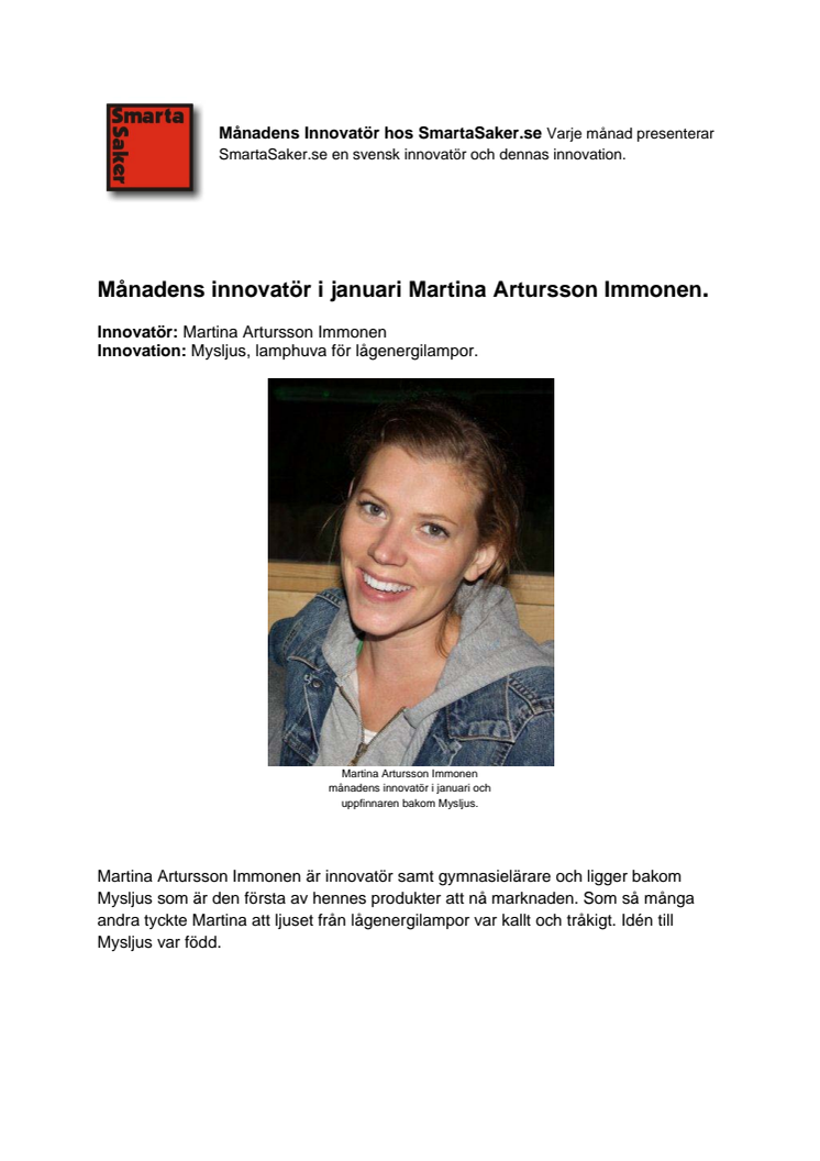 Månadens innovatör i januari 2013 Martina Artursson Immonen.