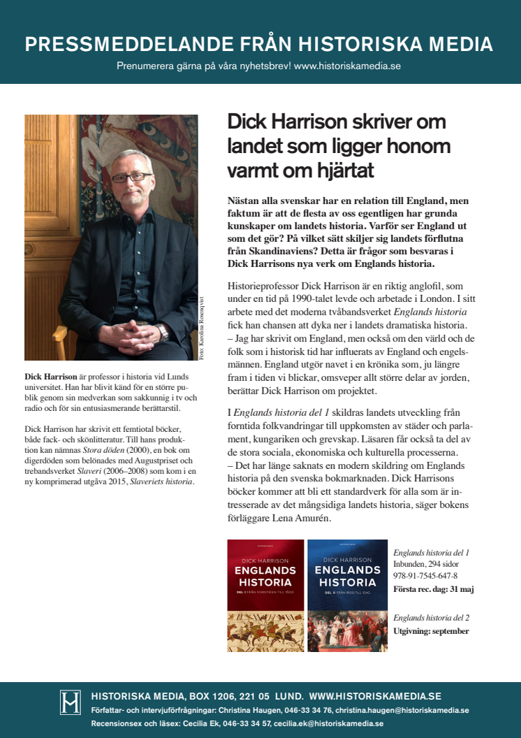Dick Harrison skriver om  landet som ligger honom  varmt om hjärtat