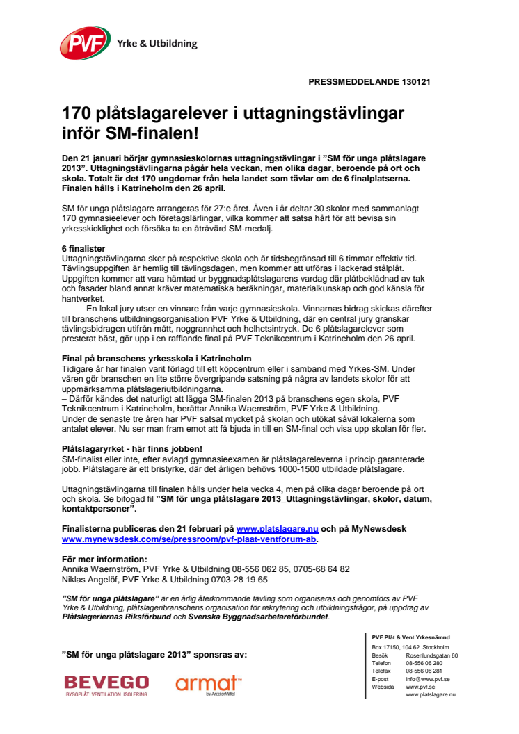 170 plåtslagarelever i uttagningstävlingar inför SM-finalen!