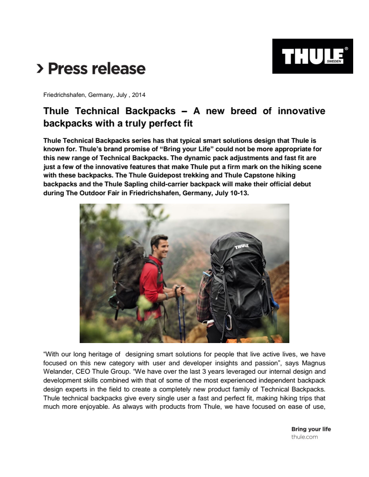 Thule Technical Backpacks – A new breed of innovative backpacks with a truly perfect fit