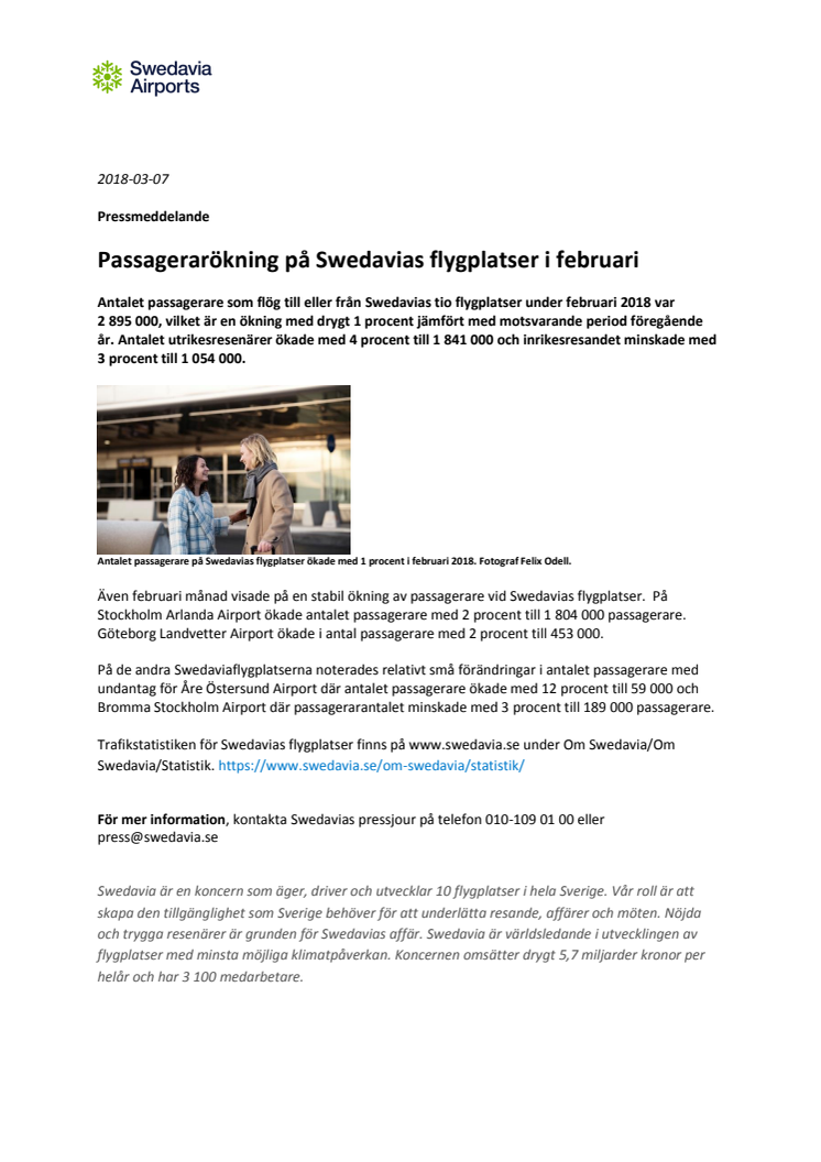 Passagerarökning på Swedavias flygplatser i februari