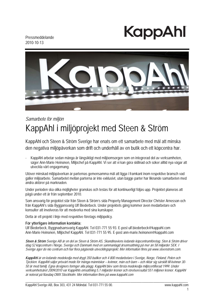 KappAhl i miljöprojekt med Steen & Ström