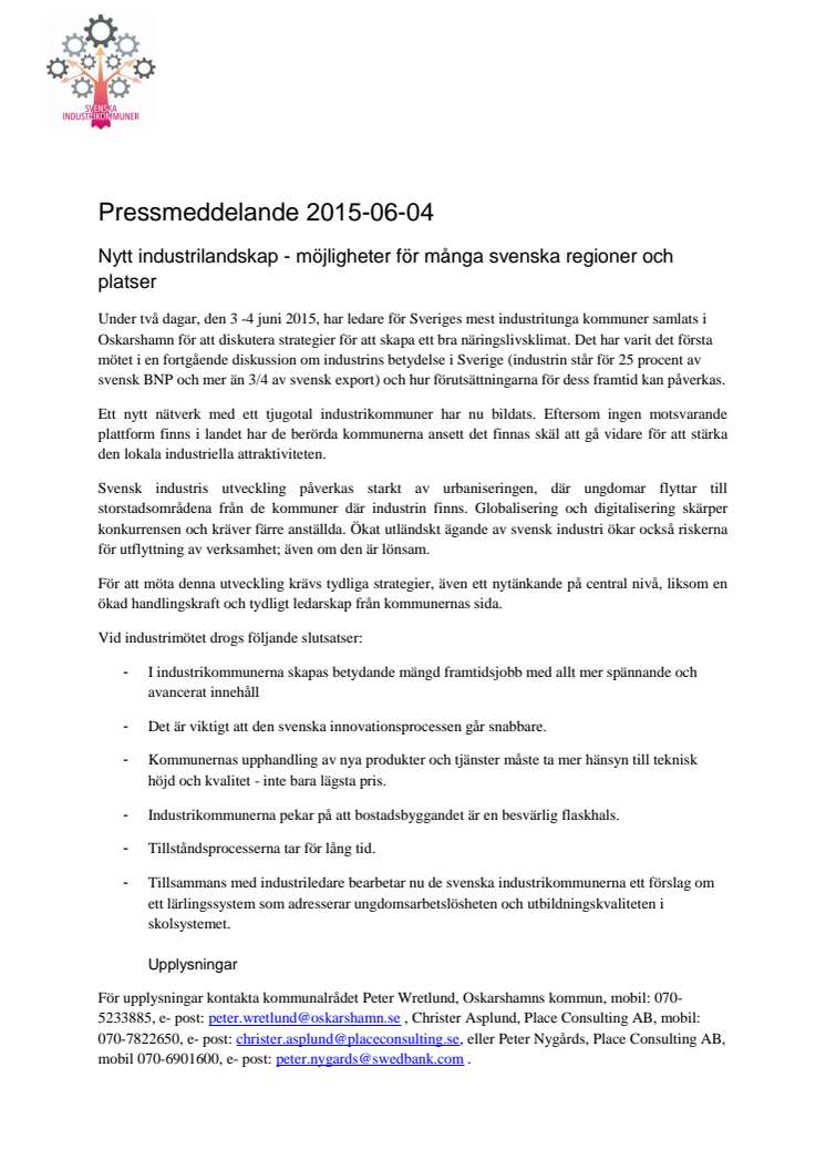 Nytt industrilandskap - möjligheter för många svenska regioner och platser 