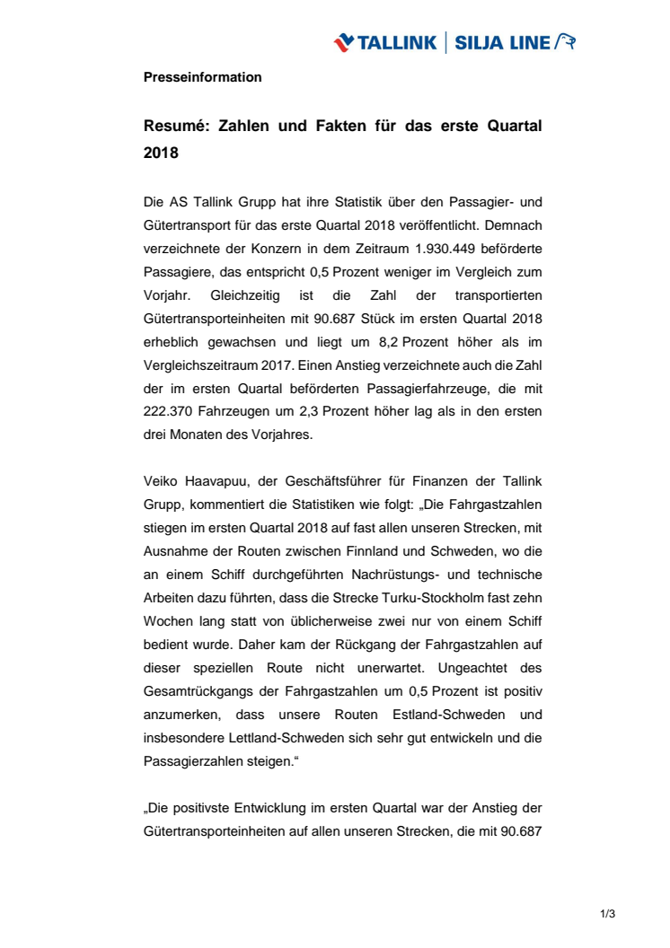 Resumé: Zahlen und Fakten für das erste Quartal 2018