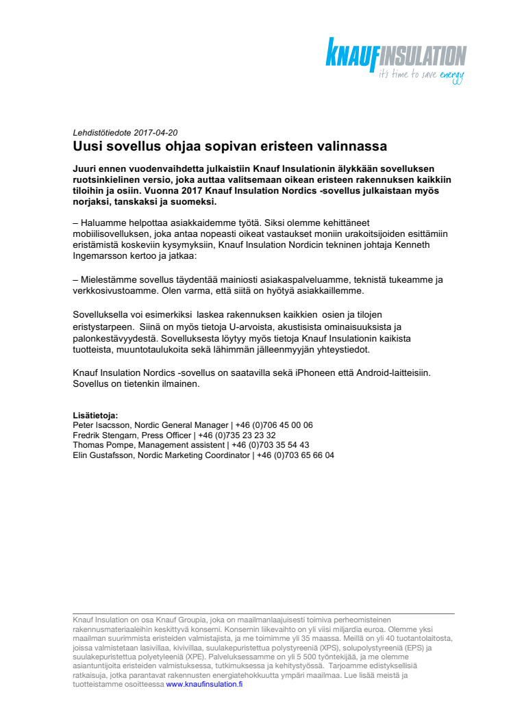 Uusi sovellus ohjaa sopivan eristeen valinnassa