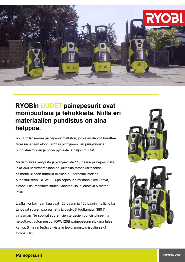 RYOBI® lanseeraa painepesurimalliston