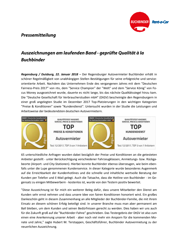 Auszeichnungen am laufenden Band - geprüfte Qualität à la Buchbinder