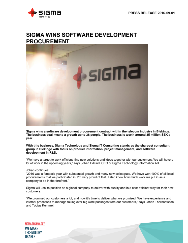 Sigma Vinner Mjukvaruupphandling 
