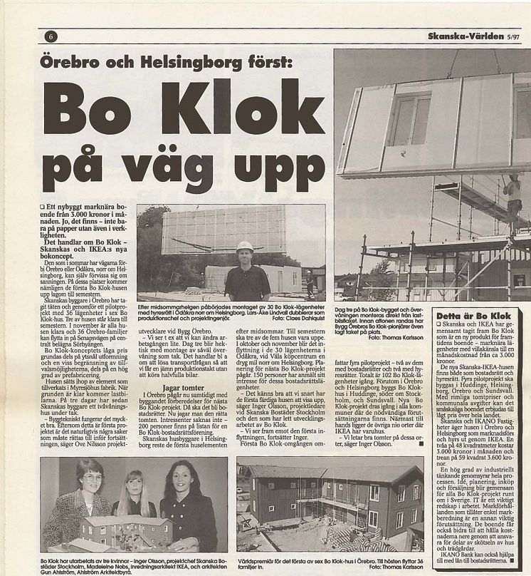 Artikel i Skanskas interntidning, 1997, om de allra första BoKlok-projekten. 