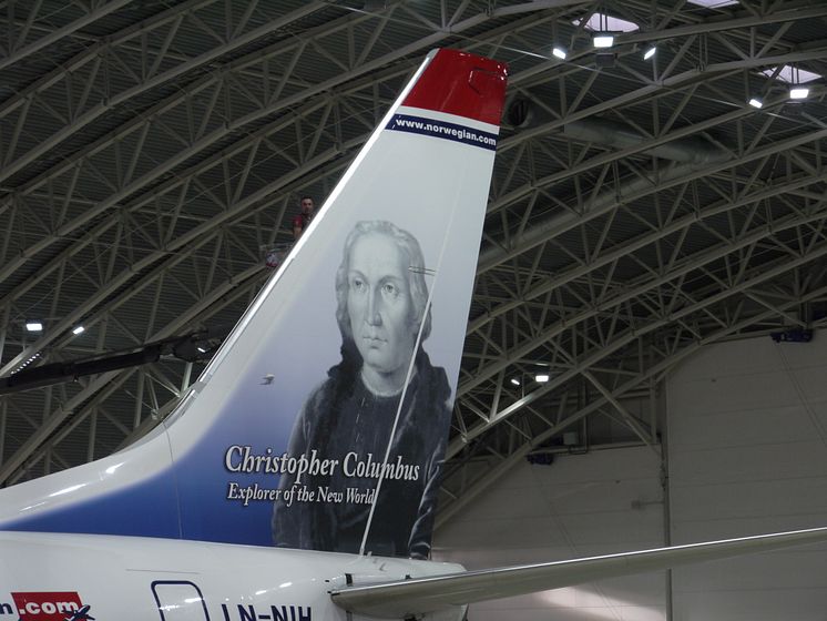 Chistopher Columbus' tail hero (LN-NIH) at Norwegian's hangar in Oslo.