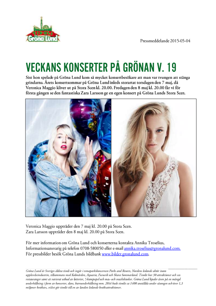 Veckans konserter på Grönan V. 19