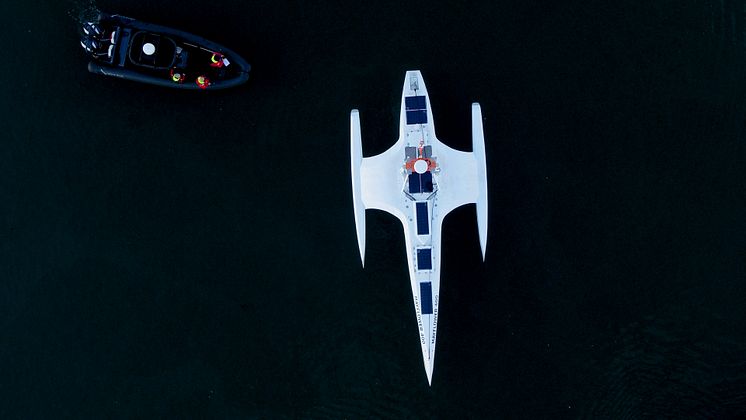 Hi-res image - Fisher Panda UK - The Mayflower Autonomous Ship (MAS), powered by Fischer Panda UK’s electric drive system and generators, in sea trials earlier this year. Credit Tom Dickenson for ProMare / IBM